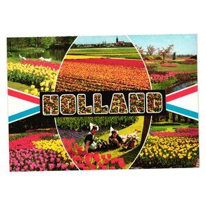 Holland Postcard Colorful Tulip Field Windmill Scenic Photography Vintage Unused